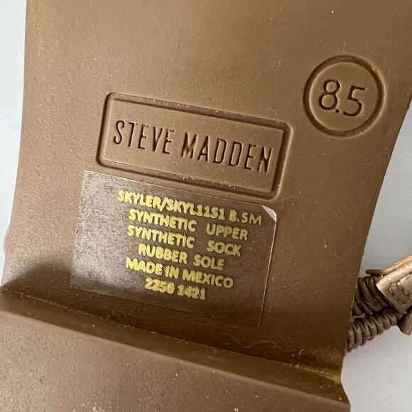 NWOT Sz 8.5 - Steve Madden Skyler Silver Stud 4-Strap Tan Slip-On Sandals - Picture 11 of 13
